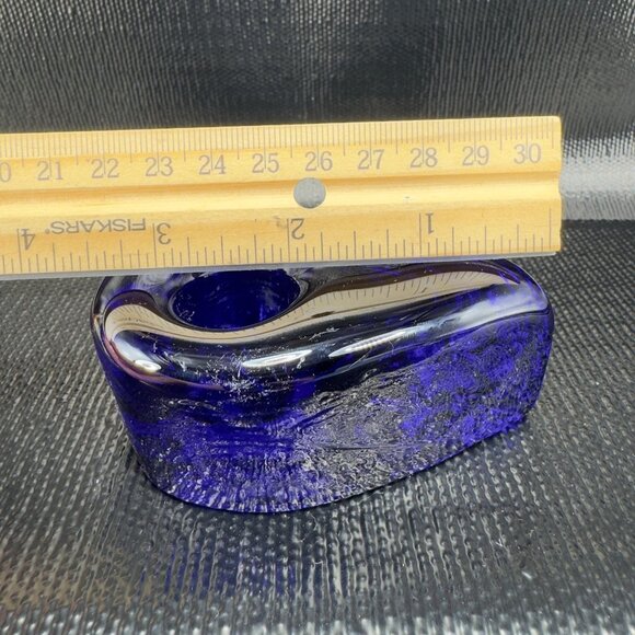 Blenko Candle Holder Tear Drop Taper Candle Holder Single Cobalt Blue Heavy VTG - Picture 2 of 11